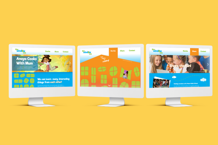 three monitors with mock ups