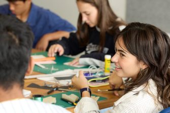 Students working at a table