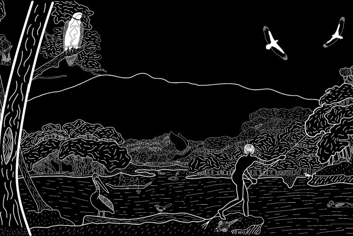 Aaron William Kennedy, 'Guluga - Our Mother Mountain' 2024, Lino print on Canson editioning paper, 84cm x 51cm.