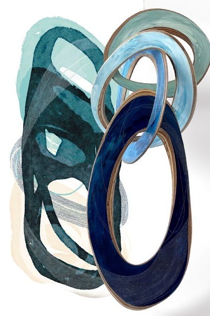 Kristy Gordon, ‘Deepwater’ 2023. Installation of digital drawing as archival pigment print on cotton rag and suspended dimensional drawing of acrylic on carved ply. 240cm x 118cm (print), 160cm x 90cm x 70cm (suspended work).