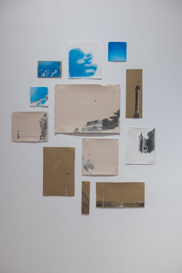 Melissa Gaspari, ‘He pointed to the sky, to a small patch of crystal blue and told me ‘That one’s yours.’’ (2025). Graphite pencil, pastel pencil and soft pastels on 100% cotton paper; 12 sheets: various sizes. Photograph: Anna Kucera.