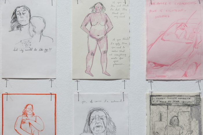 Lucy Parkinson, ‘Diary drawings’ (2025). Graphite and coloured pencil on paper, 14.8cm x 21 cm each. Photograph: Anna Kucera.