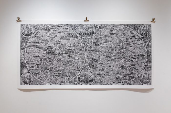 Jeremy Smith, ‘Gaybourhood Bubbles of Sydney’ (2023 - 2025). Pen on paper, 110cm x 224cm. Photograph: Anna Kucera.
