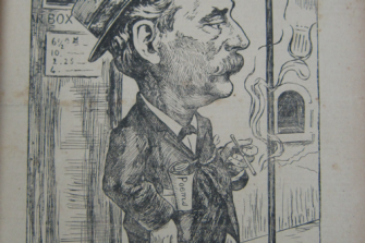 A promotional image for Ben Etherington's 2026 Literary Provocations Hub seminar. It is an illustration from a vintage newspaper, titled "The Pioneer". A man in a trilby hat is shown smoking, captioned "The Poet's Corner!"