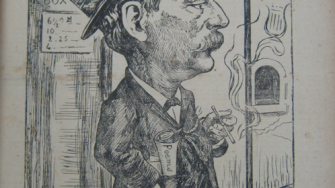 A promotional image for Ben Etherington's 2026 Literary Provocations Hub seminar. It is an illustration from a vintage newspaper, titled "The Pioneer". A man in a trilby hat is shown smoking, captioned "The Poet's Corner!"