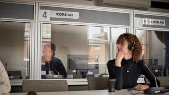 Students learning at the translation booth room at UNSW Kensignton campus.