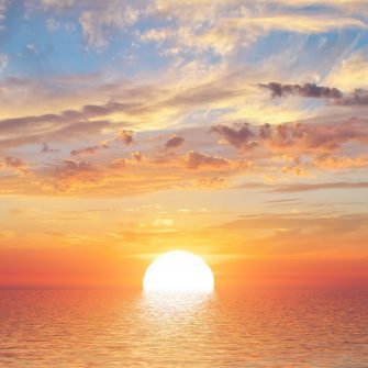 Big sun and sea sunset background. Nature composition.