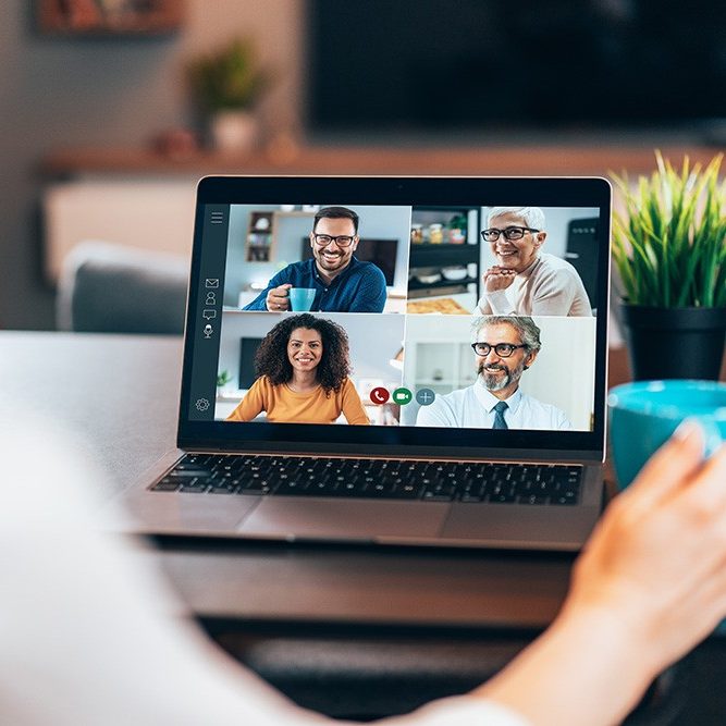 People having a discussion and online meeting using a video conferencing tool