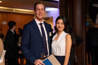 General coverage of the business scolarships even picturing peopl attending the even and the event its self