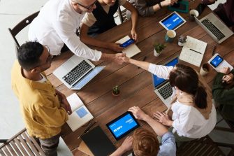 High angle shot of group of professionals