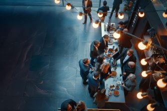Overhead photo of a networking event