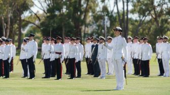 ADFA trainee officers practicing drill outdoors