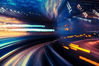 Blurry lines of light on a road