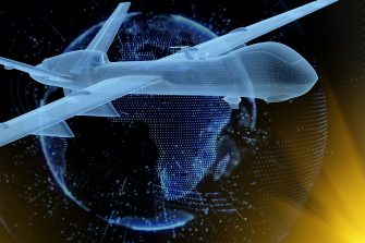 Unmanned Aerial Vehicle (UAV), also known as Unmanned Aircraft System (UAS) - 3d rendered image.