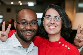 Man and woman smiling