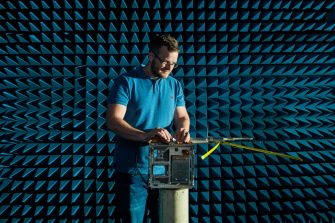 Electronics Engineer Tyson Bollen test RF technology as part of the UNSW Canberra Space M2 satellite project.