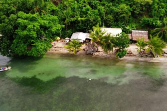 Aerial view of beach. Salamaua, Morobe Province, Papua New Guinea