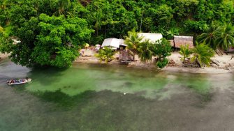 Aerial view of beach. Salamaua, Morobe Province, Papua New Guinea