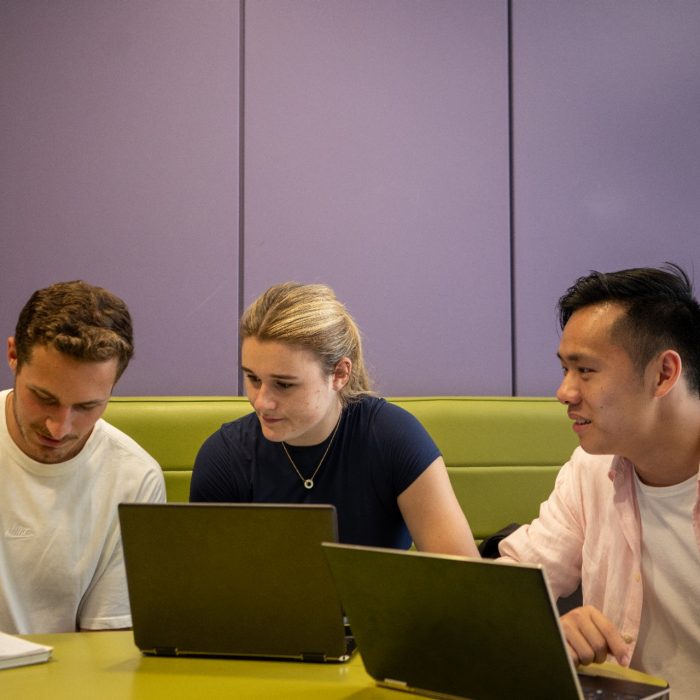 A group of students using laptops while studying indoors on UNSW Kensington Campus