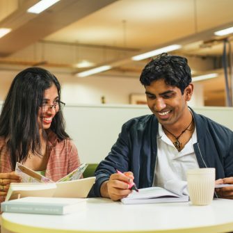 Students studying on campus