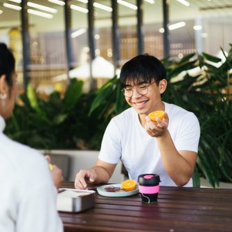 Students in conversation on campus