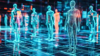 Digital human figures in a futuristic interface symbolize personalized medicine and precise diagnostics. --ar 643:360 --quality 2 --sref https://s.mj.run/cf4HAfbgCWU --v 6.1 Job ID: a85b4127-9afb-4bf0-a8a7-bb7df96fe3b7