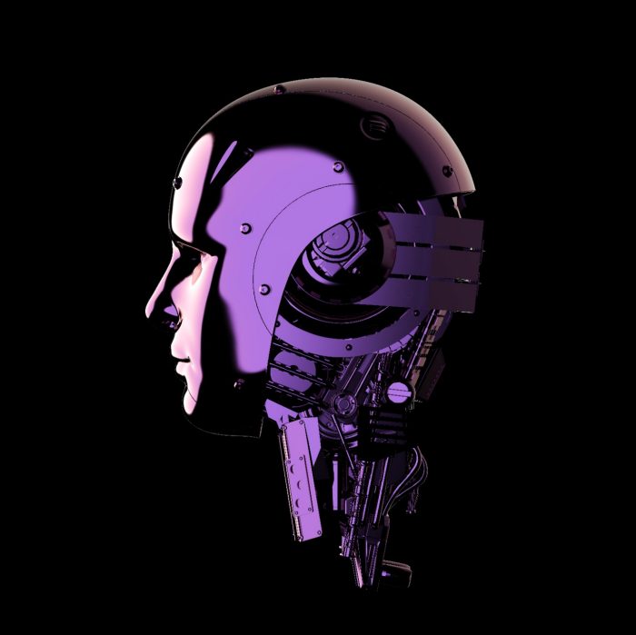 3d rendering metallic ai robot or cybord isolated on black background