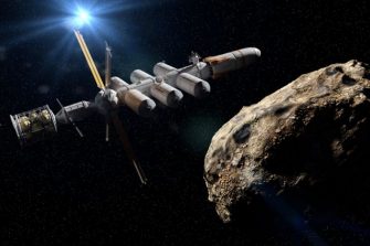 A satellite next to a meteorite