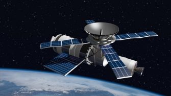 Satellite orbiting earth - close up