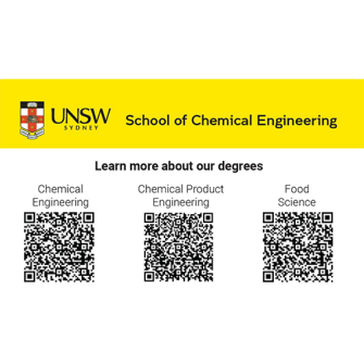 A square cover image for the brochure titled 'Learn About Our Degrees' from the UNSW School of Chemical Engineering, detailing their academic offerings and programs.