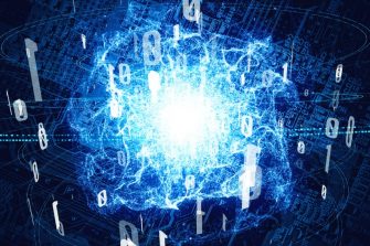 Quantum computing concept. Digital communication network. Technological abstract.