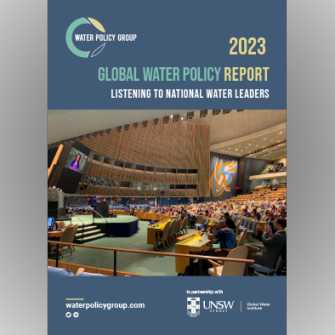 Black background 2023 Global Water Policy Report Cover - Square