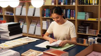 Student studying in a library