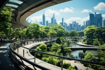 Green city of the future.  Harmony of big city and nature. 