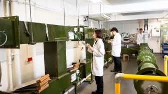 Two students at work in the Mine Ventilation Laboratory