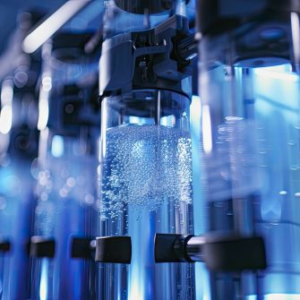 A cutting-edge water purification system showcasing clean water technology against a vibrant blue backdrop.