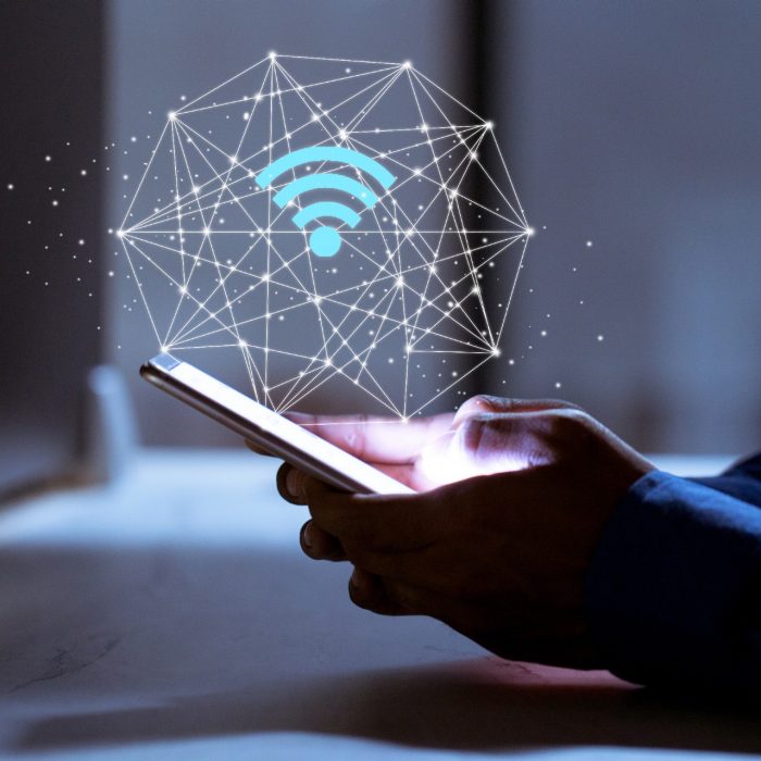 Business using smartphone,with wifi icon,business communication social network concept.