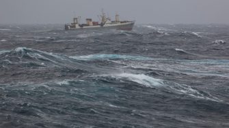 ship on open ocean during storm