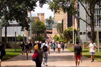 Picture of students walking across campus at UNSW