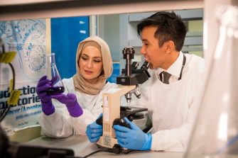 Students studying Biomedicine in labs
