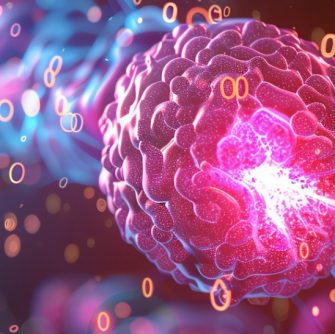 Closeup of a precise laser procedure on pancreatic cancer, showing the pancreas and surrounding area, top view, Pancreatic focus treatment, digital binary as object, Vivid