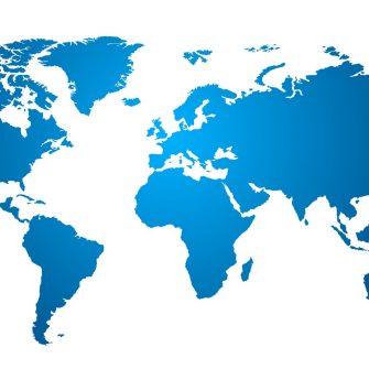 Map of the world with white background and land in blue.