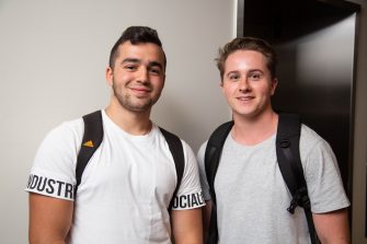 Photograph of incomig studenta socialing at orientation week