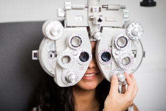 Photograph of an eye test taking place
