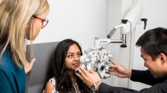 Photograph of an eye test taking place
