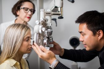 Photograph of an eye test taking place