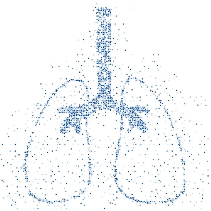 Lung shape Abstract Geometric Square box pixel pattern, Medical Science Organ concept design blue color illustration isolated on white background with copy space, vector eps 10