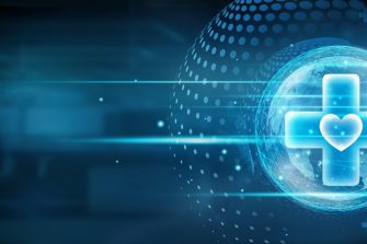 Healthcare. Hand touching global network connection and transforming healthcare through advanced technology, improving patient outcomes and expanding access to medical services worldwide.