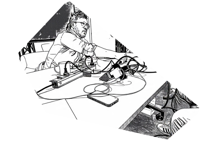 Illustration of a man reaching for a charger