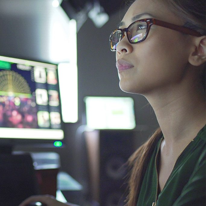 Scientist analysing data